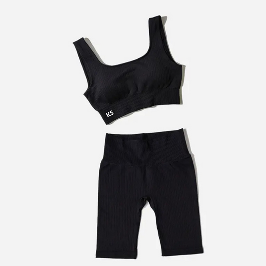 Conjunto Deportivo Seamless colección acanalado NEGRO