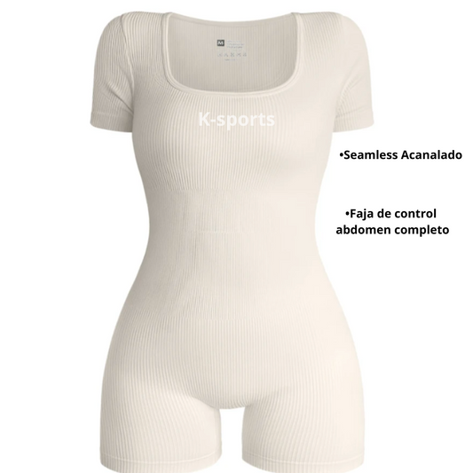 Body  Enterizo seamless acanalado - Beige