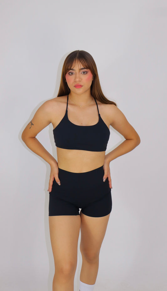 SET CRYSTAL TOP Y SHORT - Black