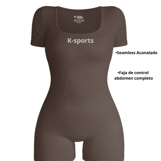 Body Enterizo seamless acanalado - cafe